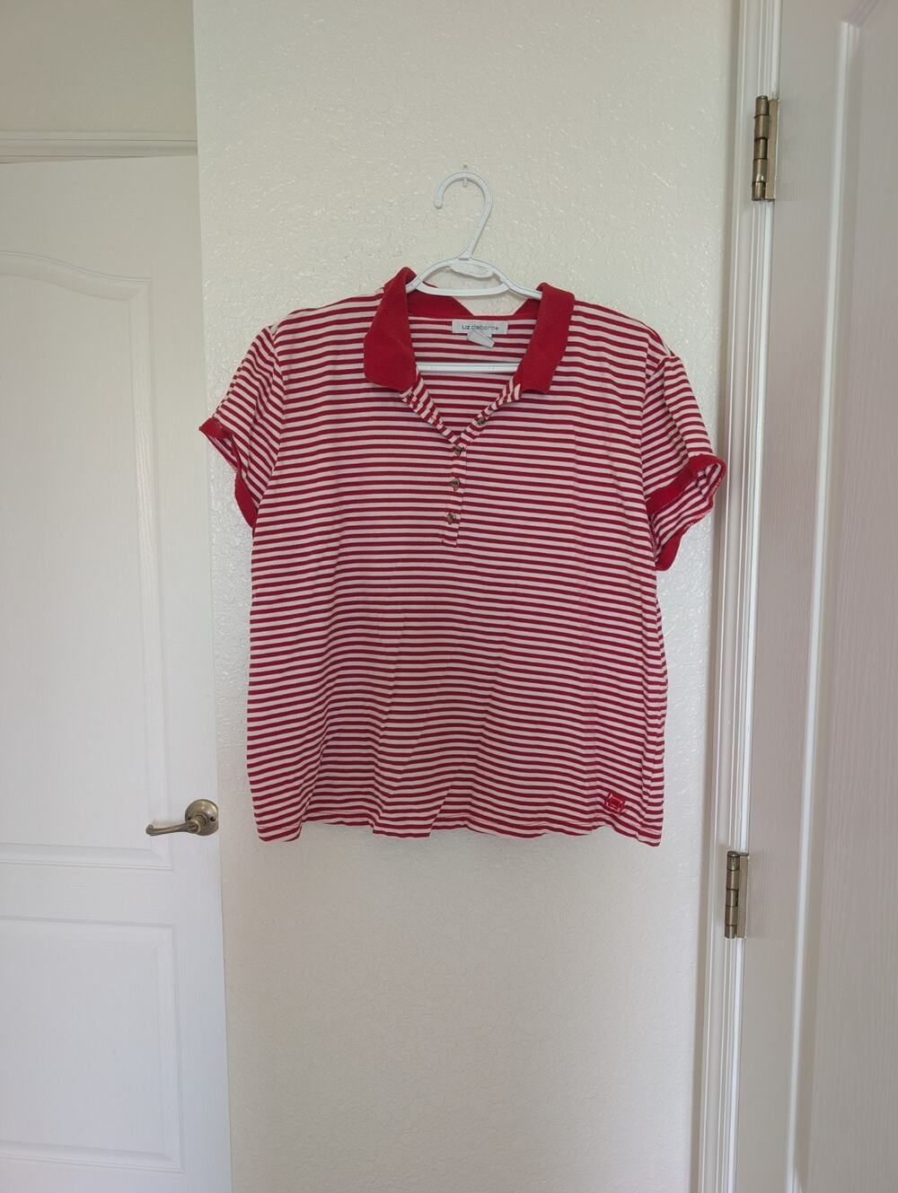 Liz Claiborne Women's Size XL Red & White Short Sleeve Polo Shirt 100% Cotton